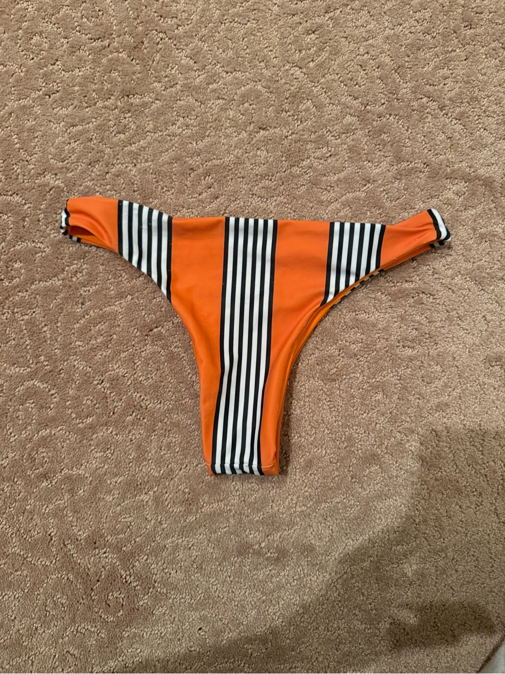 Orange & Black-White Striped Bikini Bottom